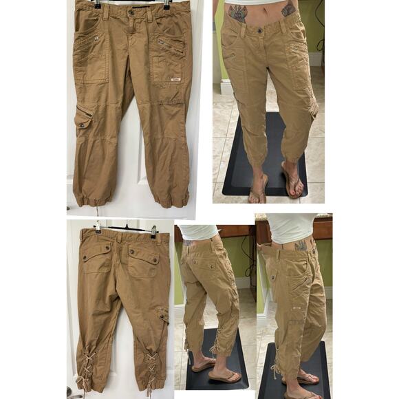 Guess Khaki utility jogger pant size 30 100% cotton tie lace back of pants camel - Picture 6 of 7